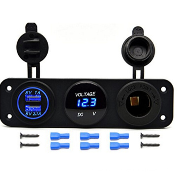 Dual USB Charger + LED Voltmeter + 12V Outlet Power Socket Panel Jack